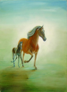 acrylic painting, "210 Peruvian Mare and Foal"