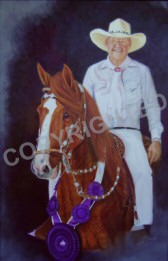 Oil painting of Robert Garner on Romancero, a Peruvian Paso gelding