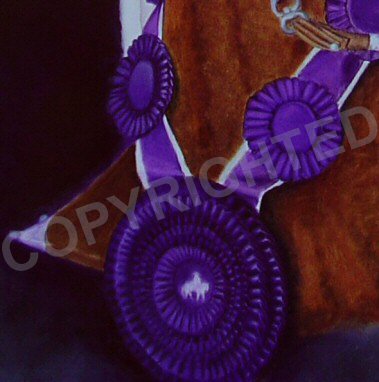 Oil painting of Robert Garner on Romancero, detail of ribbon