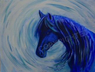 A horse painted with blues.